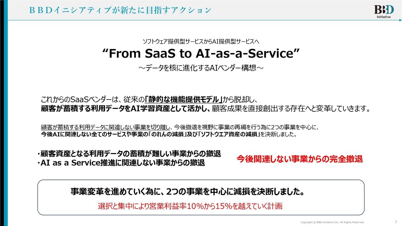 【QAあり】BBDイニシアティブ、SaaSベンダーからAIベンダーへの転換を目指す　今後はAIに関連しない全事業から完全撤退へ