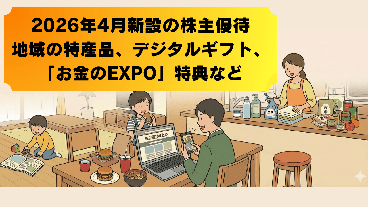 【2026年4月】株主優待新設　地域の特産品やデジタルギフト、「お金のEXPO」特典など