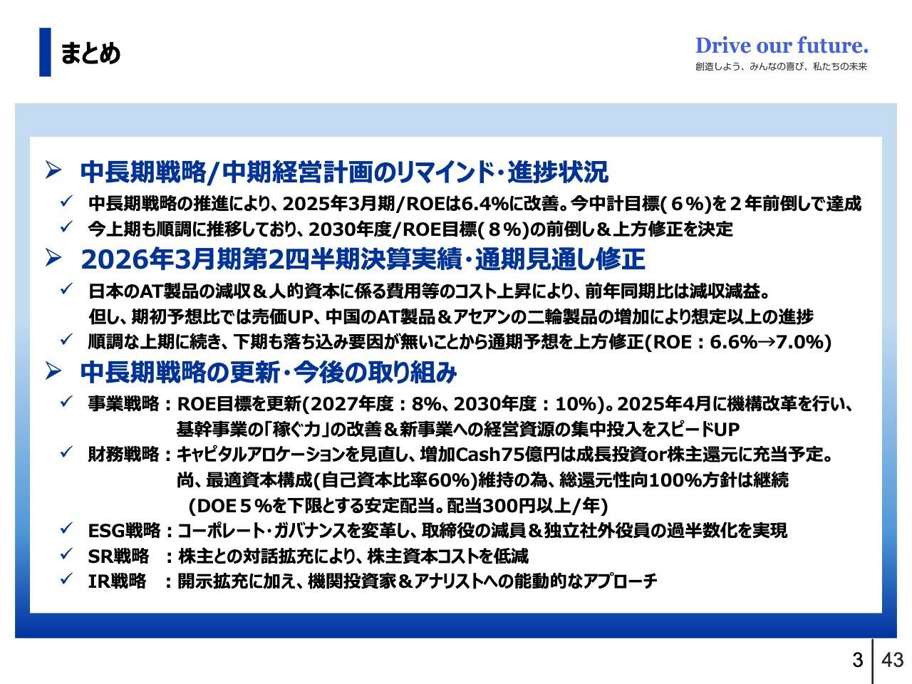 【QAあり】エクセディ、上期業績は順調で通期計画を上方修正　ROE10％目標の前倒し達成を目指す