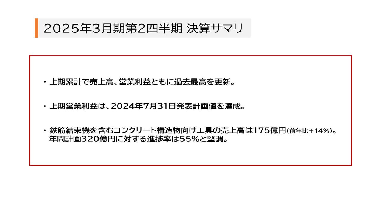 【QAあり】マックス、コンクリート構造物向け工具の堅調な推移が寄与し、上期累計の売上高・営業利益は過去最高を更新