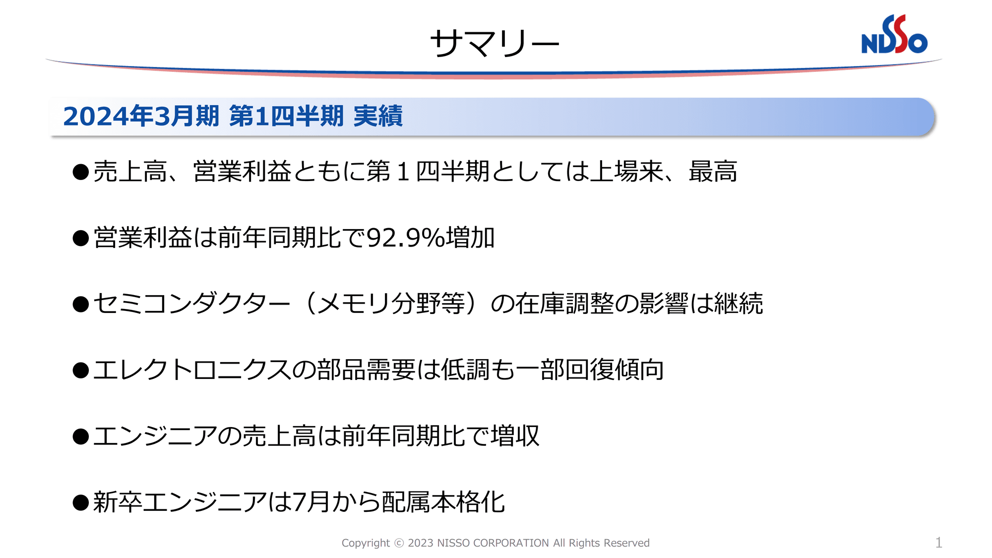 【QAあり】日総工産、売上高・営業利益は1Qとして上場来最高　営業利益は前期比+92.9%と大幅増加
