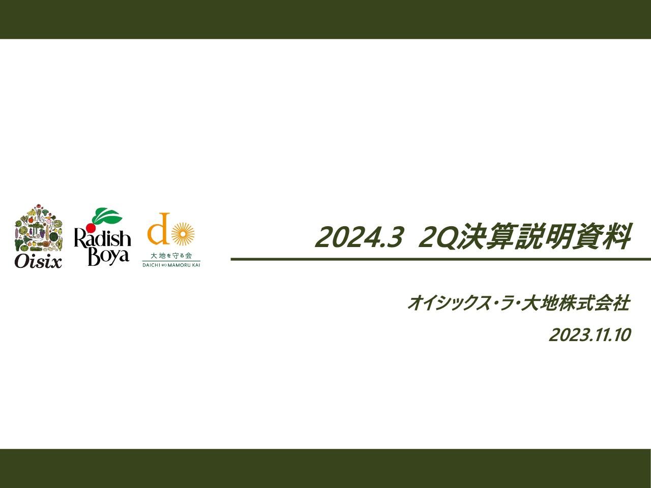 【QAあり】オイシックス・ラ・大地、2QのEBITDAは2桁増益を達成　価格適正化や販売方法の見直しにより収益力が向上