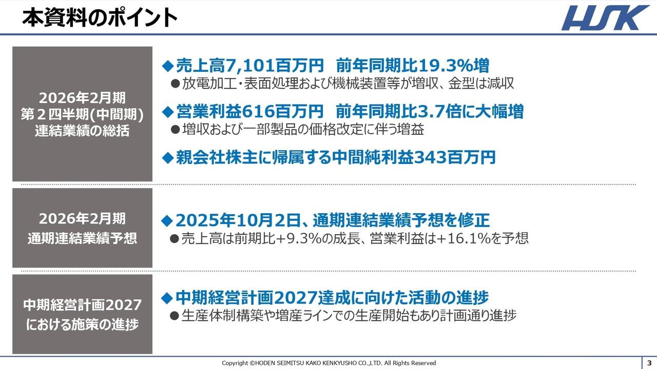 【QAあり】放電精密、2Q累積営業利益は前年比3.7倍で通期予想を上方修正　放電加工・表面処理の増収と価格改定、固定費抑制が寄与