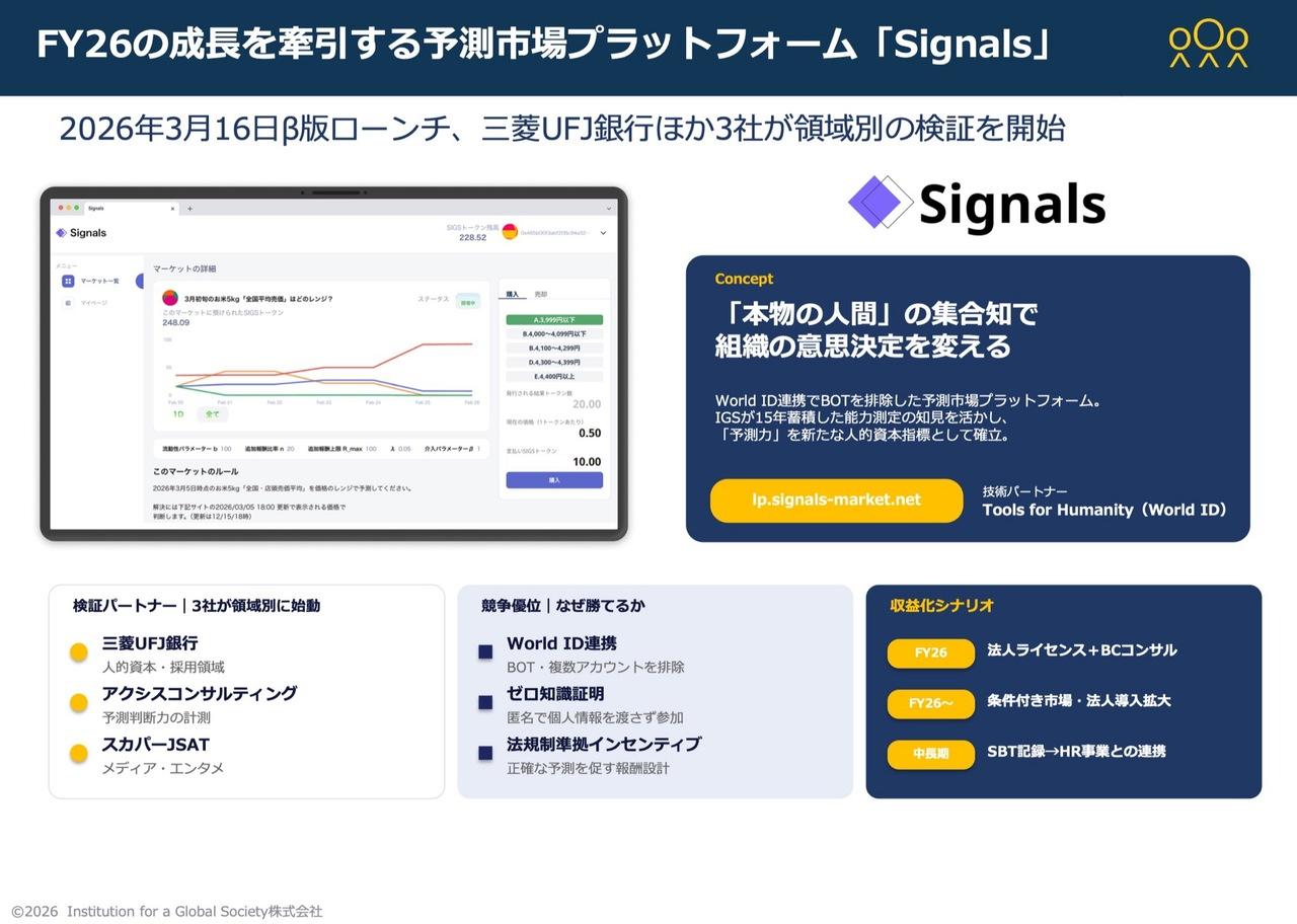 IGS、構造改革完了で営業キャッシュ・フローが4期ぶりプラス転換　27年3月期は予測市場プラットフォーム「Signals」導入拡大で持続的な成長を目指す