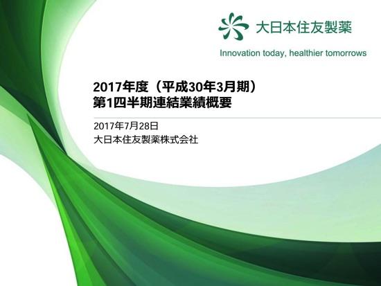 大日本住友製薬、1Qは純利益72.2%増　抗精神病薬「ラツーダ」の北米販売が好調
